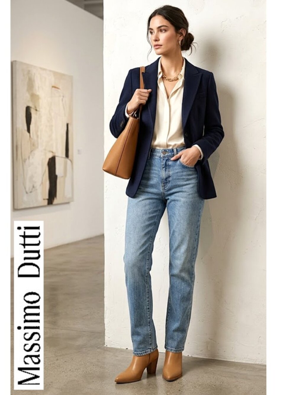 MASSIMO DUTTI - Cotton blend straight leg light blue wash jeans